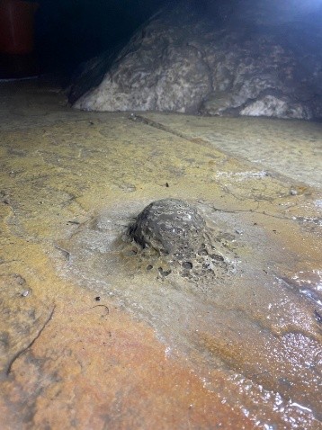 Stalagmite on the path before removal